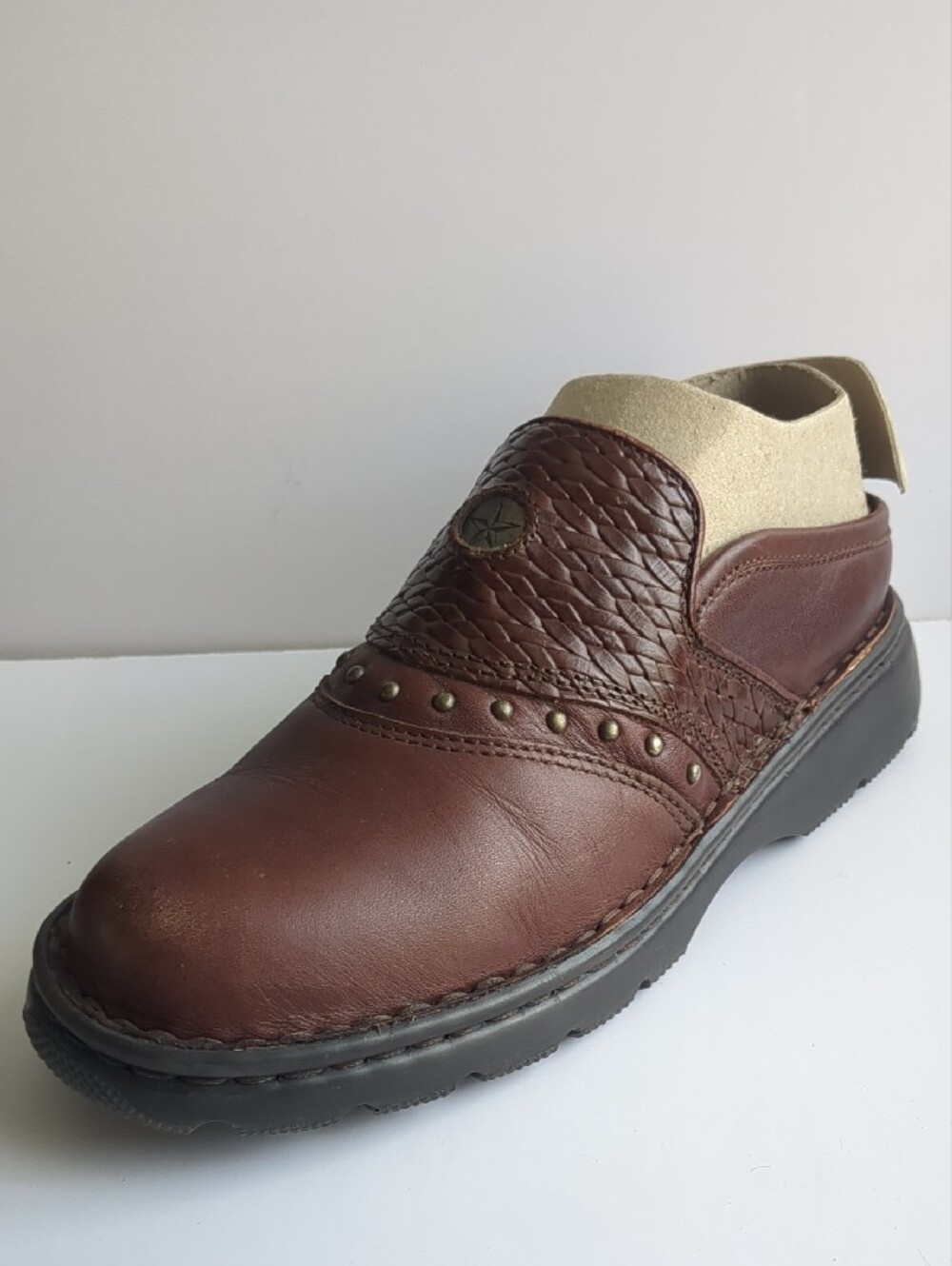 Women’s Double H Boots Brown Leather Slip-On Mules Clogs Western Stud Detail - Picture 8 of 16